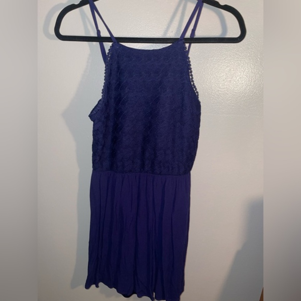 Blue Lace High Neck Knee Length Dress - Lilly Rose